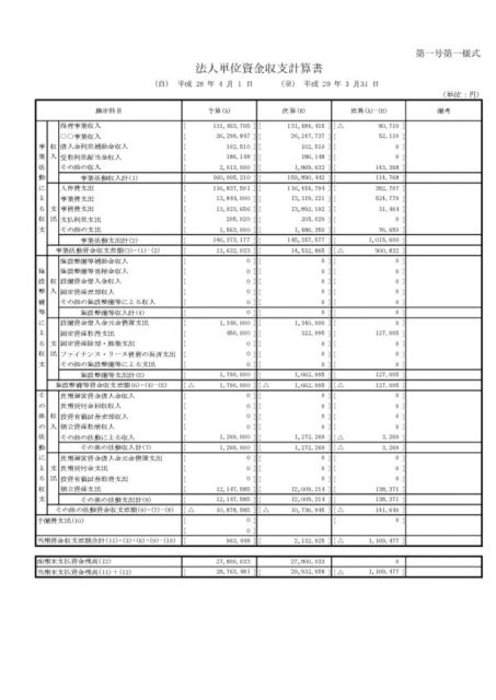 平成28年度資金収支計算書